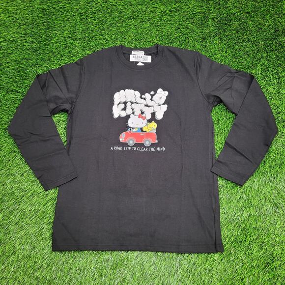 Hello-Kitty Cat Sanrio Shirt Womens Large 20x26 Black Japanese Puffy Print - Picture 1 of 14